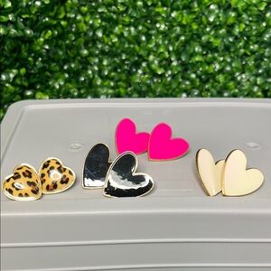 Heart Shaped Earring Set - Leopard, Black, Cream